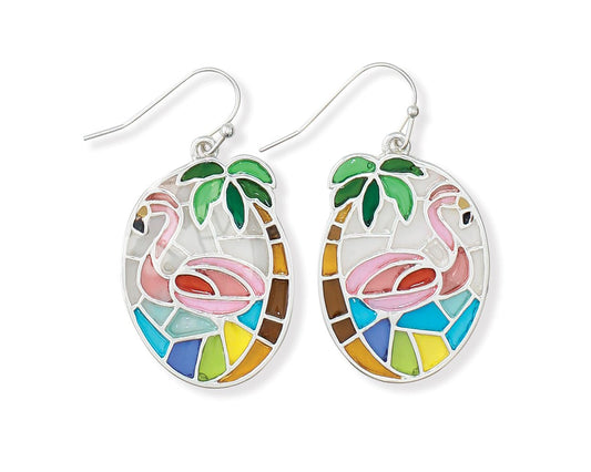 Periwinkle Stained Glass Flamingoes Earrings