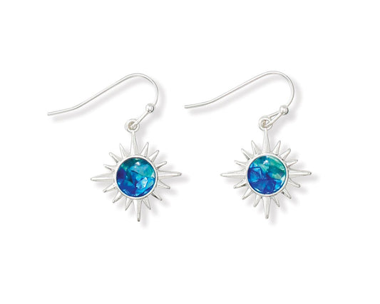 Periwinkle Blue-Green Glitter Resin Inlay Earrings