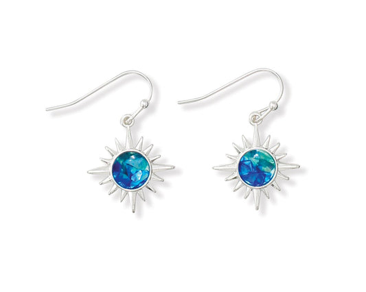 Periwinkle Blue-Green Glitter Resin Inlay Earrings Set
