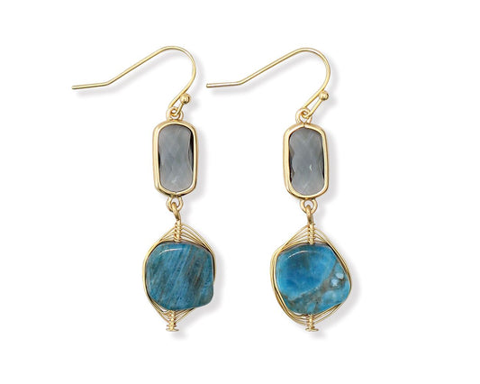 Periwinkle Blue Agate Wrapped In Gold Wire Earrings Style