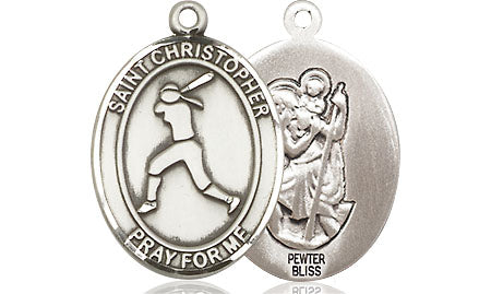 Extel Medium Pewter St. Christopher Softball Medal Pendant Necklace Charm for Softball Player