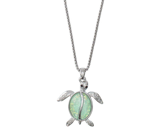 Periwinkle 16 Inch Silver Turtle Necklace Aqua Shell