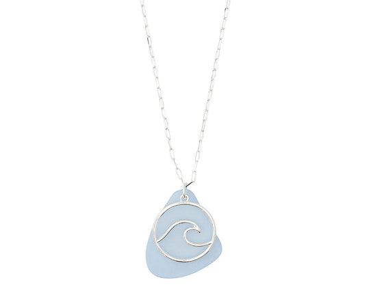 Periwinkle 18 Inch Silver Wave Cutout With Blue Accent Necklace