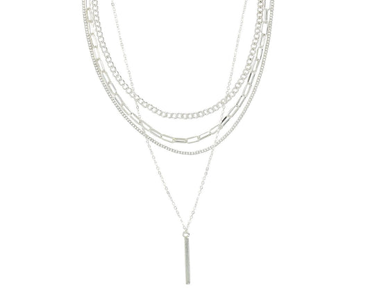 Periwinkle 16', 18' 20' Multilayer Silver Necklace With Pendant Drop Necklace