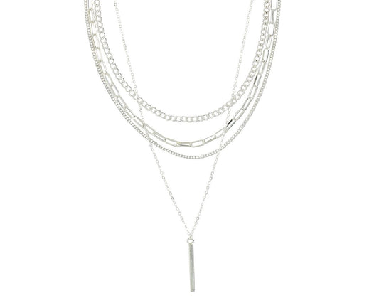 Periwinkle 16' 18' 20' Multilayer Silver Necklace Drop