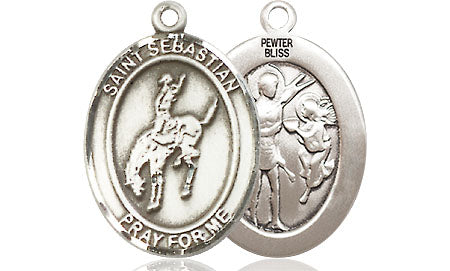 Extel Medium Pewter St. Sebastian Rodeo Medal Pendant Necklace Charm for Rodeo Cowboy Cowgirl Bull Rider