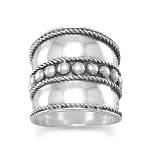 Extel Bali Ring with Flat Beads in the Center and Rope Edge