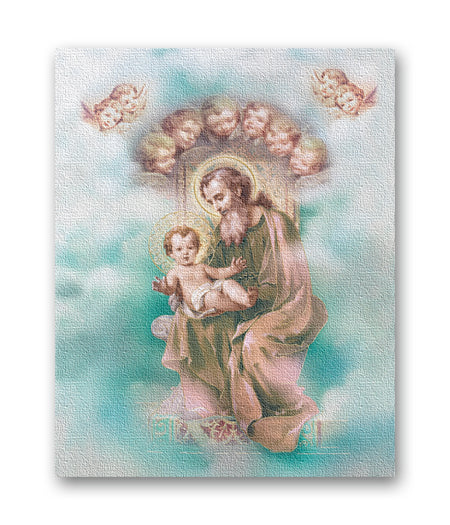 St. Joseph and Child Enthroned Canvas Print Wall Art Decor, Medium