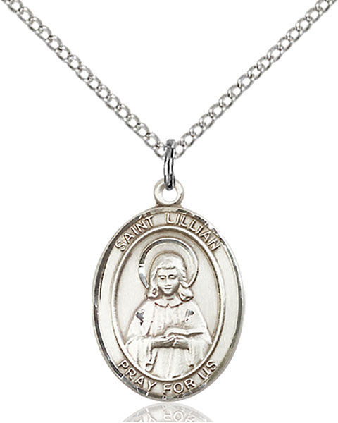 Extel Medium Oval Sterling Silver St. Lillian Pendant with 18" chain, Made in USA