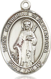 Extel Medium Oval Sterling Silver St. Catherine of Alexandria Medal, Made in USA
