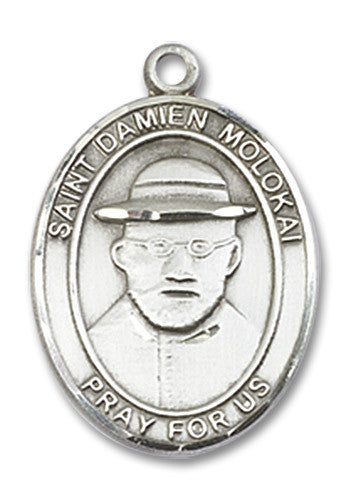 Extel Medium Oval Sterling Silver St. Damien of Molokai Medal, Made in USA