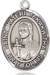 Extel Medium Oval Sterling Silver St. Kateri Tekakwitha Medal, Made in USA