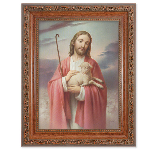 Good Shepherd Picture Framed Wall Art Decor, Medium, Antiqued Dark Mahogany Finished Frame with Acanthus-Leaf Detail