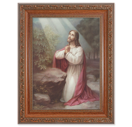Christ on the Mount of Olives Picture Framed Wall Art Decor Medium, Antiqued Dark Mahogany Finished Frame with Acanthus-Leaf Detail