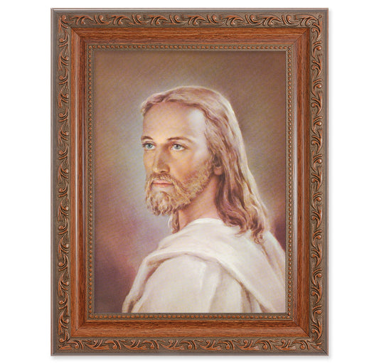 Head of Christ Picture Framed Wall Art Decor Medium, Antiqued Dark Mahogany Finished Frame with Acanthus-Leaf Detail