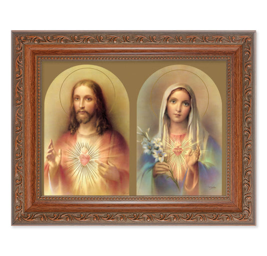 The Sacred Hearts Picture Framed Wall Art Decor, Medium, Antiqued Dark Mahogany Finished Frame with Acanthus-Leaf Detail