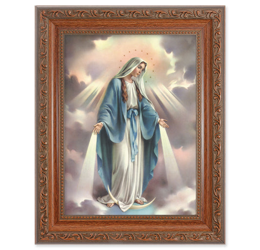 Our Lady of Grace Picture Framed Wall Art Decor, Medium, Antiqued Dark Mahogany Finished Frame with Acanthus-Leaf Detail