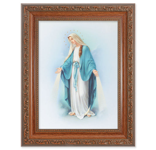 Our Lady of Grace Picture Framed Wall Art Decor, Medium, Antiqued Dark Mahogany Finished Frame with Acanthus-Leaf Detail
