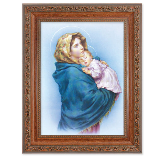 Madonna of the Streets Picture Framed Wall Art Decor Medium, Antiqued Dark Mahogany Finished Frame with Acanthus-Leaf Detail