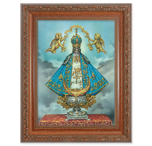 Virgen de San Juan Picture Framed Wall Art Decor Medium, Antiqued Dark Mahogany Finished Frame with Acanthus-Leaf Detail