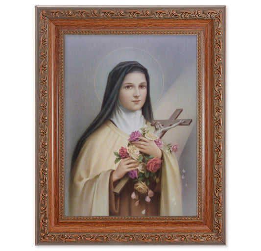 St. Therese Picture Framed Wall Art Decor Medium, Antiqued Dark Mahogany Finished Frame with Acanthus-Leaf Detail