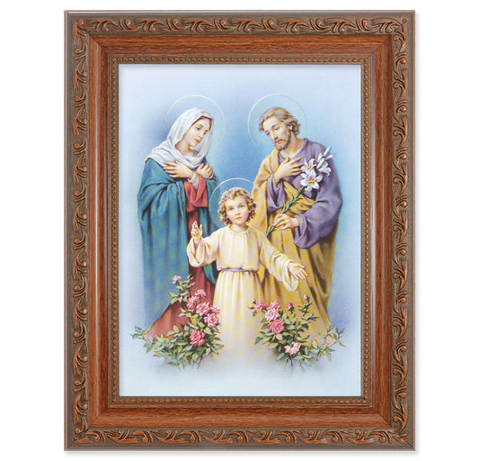 Holy Family Picture Framed Wall Art Decor, Medium, Antiqued Dark Mahogany Finished Frame with Acanthus-Leaf Detail
