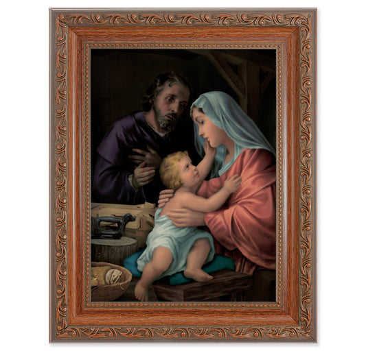 The Holy Family Picture Framed Wall Art Decor, Medium, Antiqued Dark Mahogany Finished Frame with Acanthus-Leaf Detail