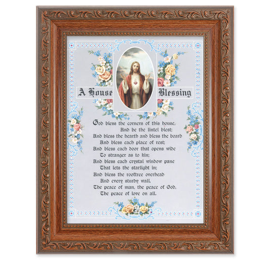 A House Blessing - SHJ-IHM Picture Framed Wall Art Decor Medium, Antiqued Dark Mahogany Finished Frame with Acanthus-Leaf Detail