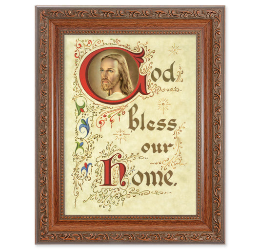 House Blessing Picture Framed Wall Art Decor, Medium, Antiqued Dark Mahogany Finished Frame with Acanthus-Leaf Detail