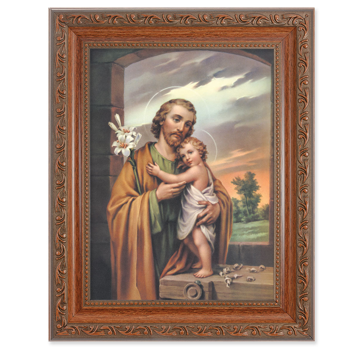 St. Joseph Picture Framed Wall Art Decor Medium Mahogany