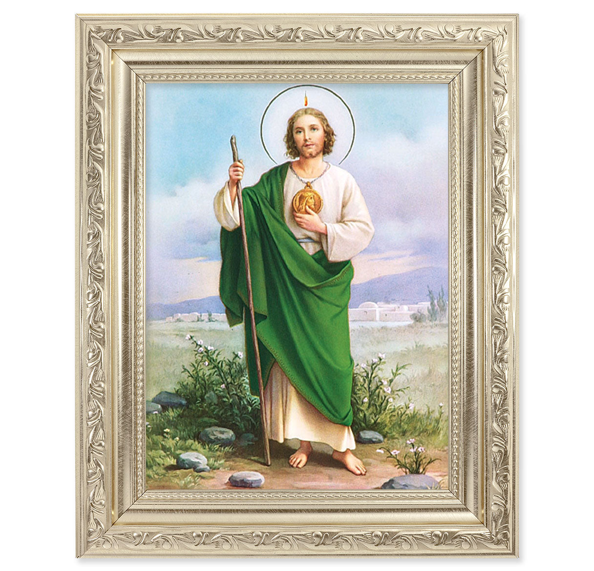 St. Jude Picture Framed Wall Art Decor Medium Antique Silver Frame