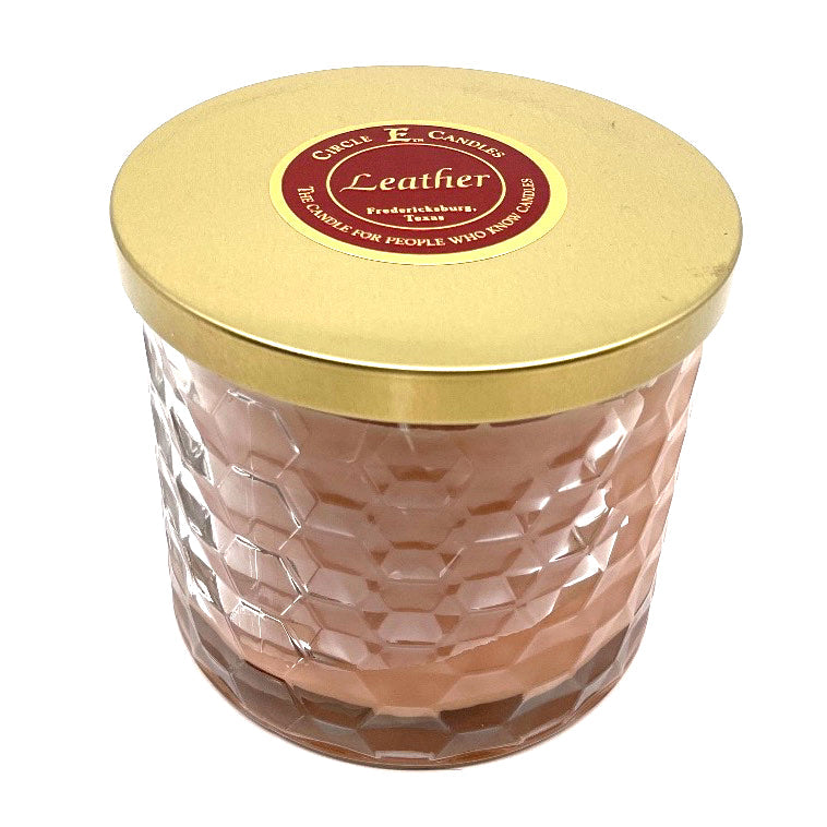 Circle E Candles, Leather Scent, Medium Size Jar Candle, 17oz, 2 Wicks