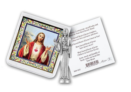 Small Catholic Sacred Heart of Jesus Catholic Pocket Statue Figurine with Holy Prayer Card
