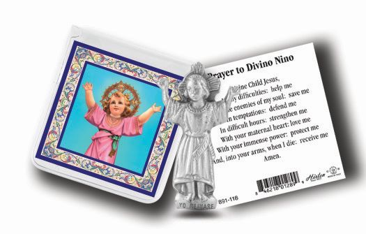 Small Catholic Divino Nino Catholic Pocket Statue Figurine with Holy Prayer Card