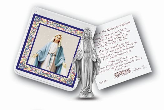 Small Catholic Our Lady of Grace Catholic Pocket Statue Figurine with Holy Prayer Card