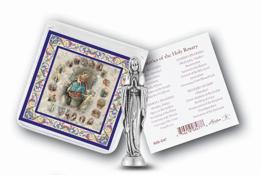 Small Catholic Our Lady of The Rosary Catholic Pocket Statue Figurine with Holy Prayer Card