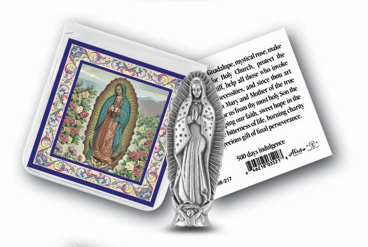 Small Catholic Our Lady of Guadalupe Catholic Pocket Statue Figurine with Holy Prayer Card