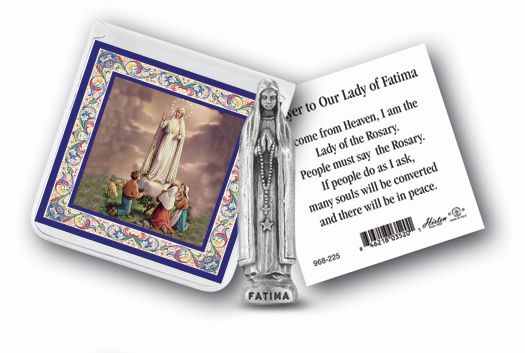 Small Catholic Our Lady of Fatima Catholic Pocket Statue Figurine with Holy Prayer Card