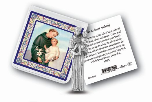 Small Catholic Saint Anthony Catholic Pocket Statue Figurine with Holy Prayer Card