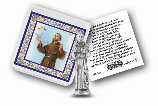 Small Catholic Saint Francis Catholic Pocket Statue Figurine with Holy Prayer Card