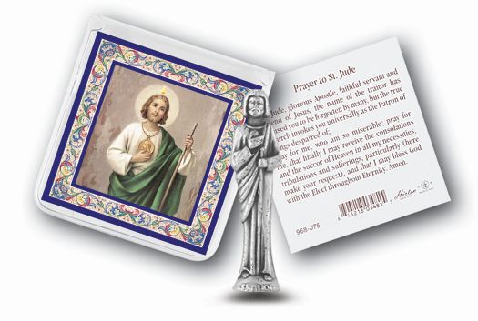 Small Catholic Saint Jude Catholic Pocket Statue Figurine with Holy Prayer Card