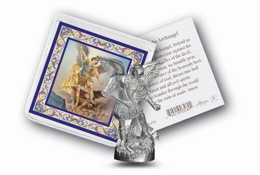 Small Catholic Saint Michaelcatholic Pocket Statue Figurine with Holy Prayer Card