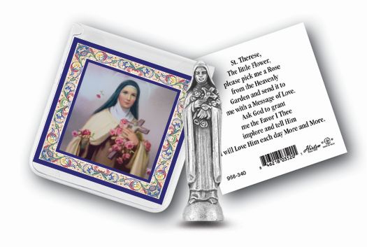 Small Catholic Saint Therese Catholic Pocket Statue Figurine with Holy Prayer Card