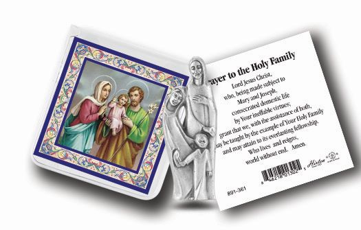 Small Catholic Holy Family Catholic Pocket Statue Figurine with Holy Prayer Card