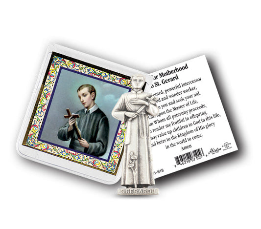 Small Catholic St. Gerard Catholic Pocket Statue Figurine with Holy Prayer Card