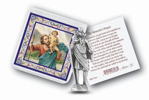 Small Catholic Saint Christopher Catholic Pocket Statue Figurine with Holy Prayer Card