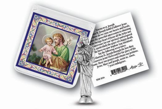 Small Catholic Saint Joseph Catholic Pocket Statue Figurine with Holy Prayer Card