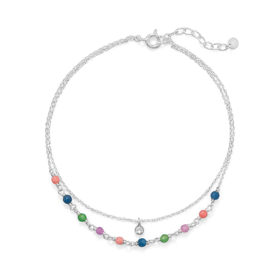 Extel 9"+1" Multi Color Jade and CZ Double Strand Anklet