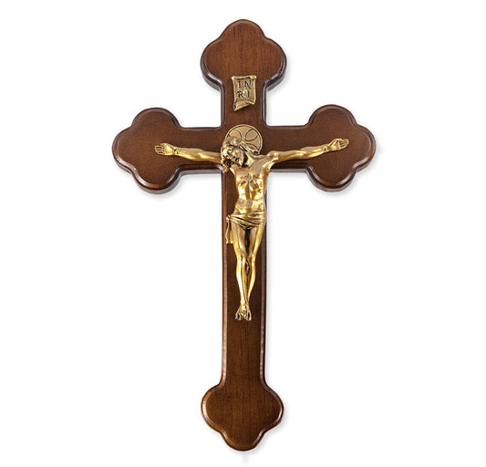 Large Catholic Walnut Wood "Latin Style" Wall Crucifix, 10", for Home, Office, Over Door