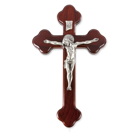 Large Catholic Dark Cherry "Latin Style" Wood Crucifix, 10", for Home, Office, Over Door